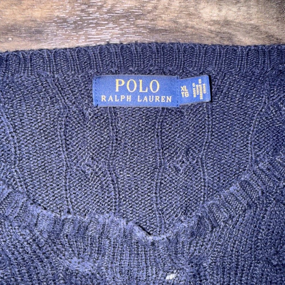 Polo Ralph Lauren Cable-Knit Pullover Crewneck Sweater Men's XL Navy Blue Pony
